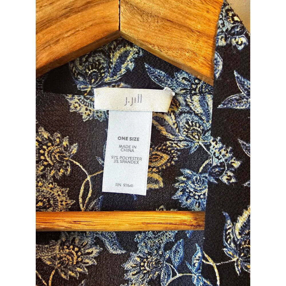J. Jill Womens One Size Kimono Cardigan Black Blue Beige Floral Open Front